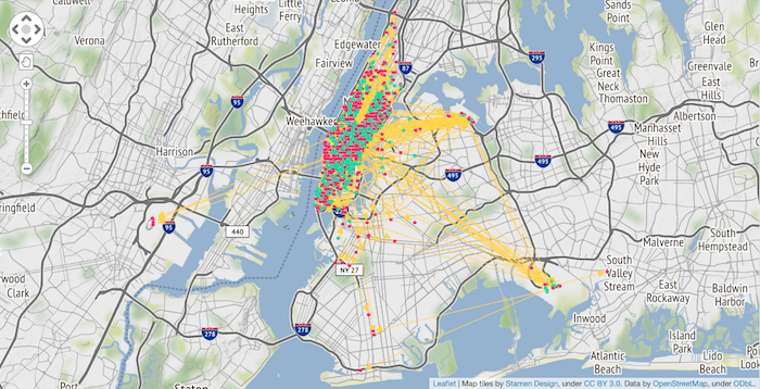 New York taxi cab dataset map view